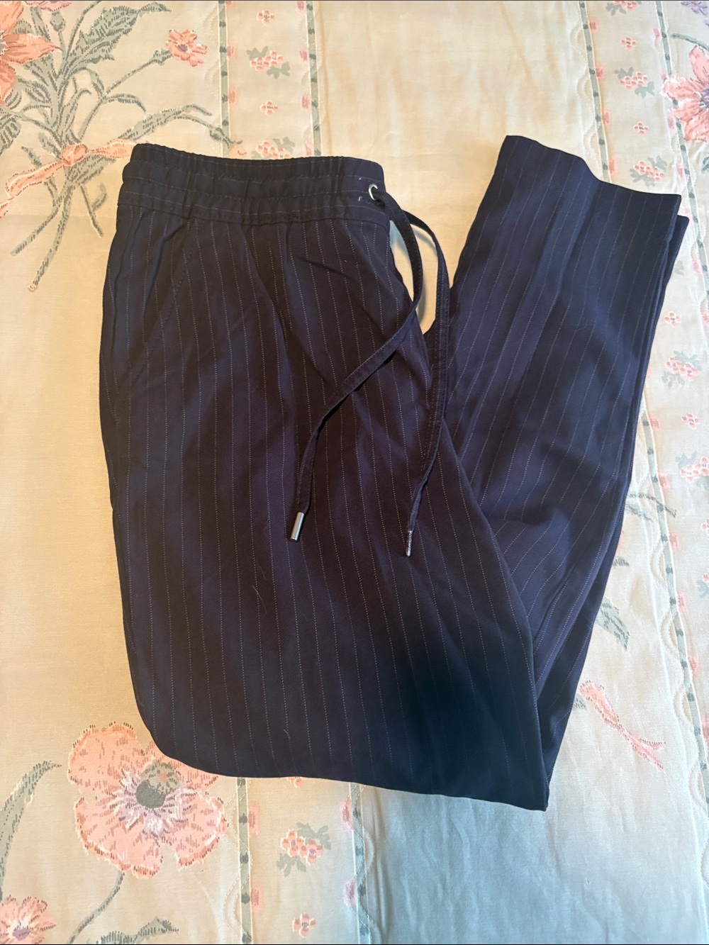 Womens Navy Pinstripe Drawstring Pants